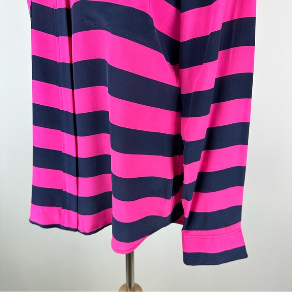 Equipment Navy Pink Striped Silk Button Down Shirt Size Large - Picture 9 of 13